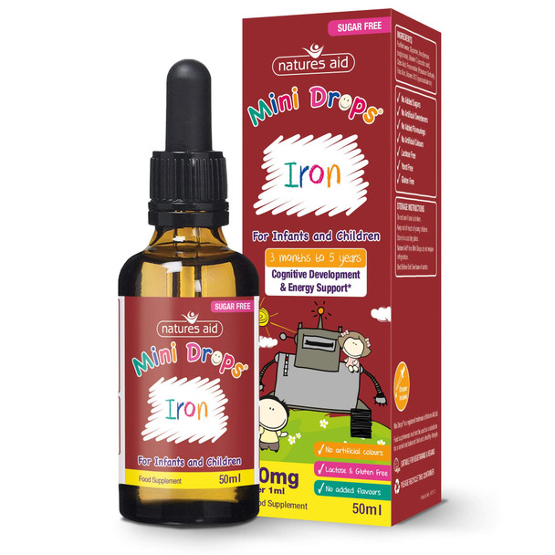 Natures Aid Iron Mini Drops For Infants And Children, Cognitive Development, Sugar Free, 50 Ml