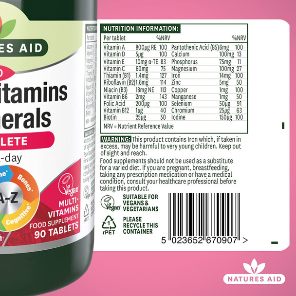 Natures Aid Multi-Vitamins and Minerals, 90 Tabs