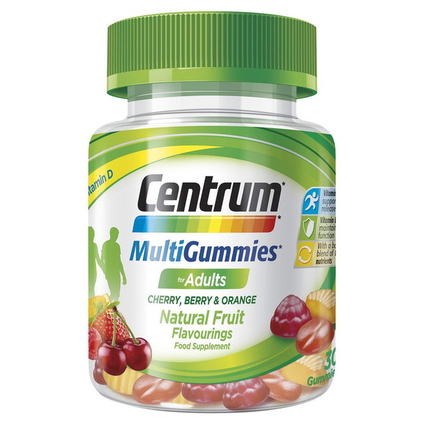 Centrum Multivitamin & Mineral MultiGummies, Cherry, Berry & Orange Natural Fruit Flavouring, Includes Essential Vitamins D, B12 & C, 30 Chewable Gummies