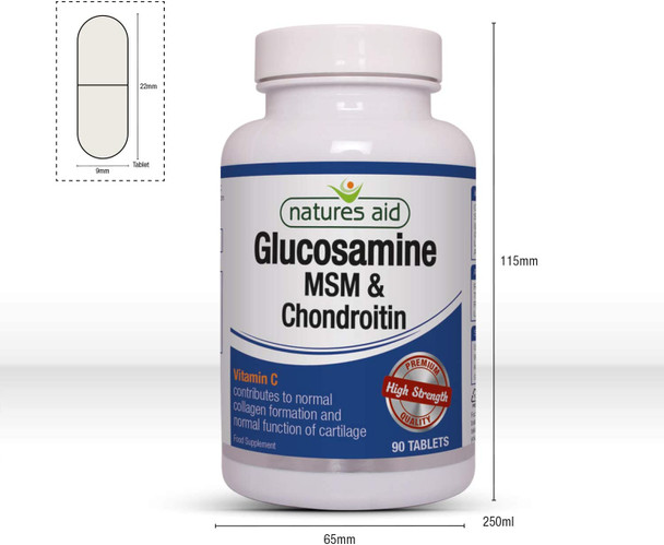 Natures Aid Glucosamine, MSM and Chondroitin, with Vitamin C, 90 Tablets