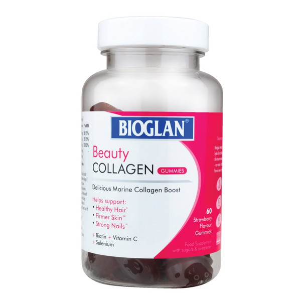 Bioglan Collagen Gummies | 1000mg | Hydrolysed Marine Collagen | Biotin | Selenium & Vitamin C | Strawberry Flavoured | 60 Gummies