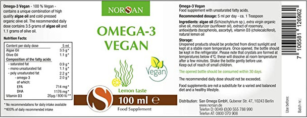 Norsan Omega-3 Vegan Vegetable Algae Oil 100ml