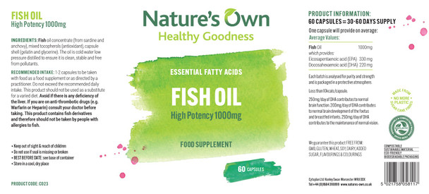 Nature's Own Fish Oil High Potency 1000mg 60's Nature's Own Fish Oil High Potency 1000mg 60's
