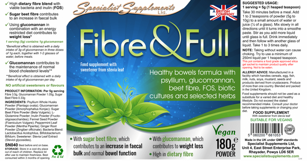 Specialist Supplements Fibre & Full 180G