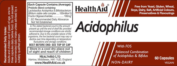 Health Aid Acidophilus with FOS (VEGAN) 60's