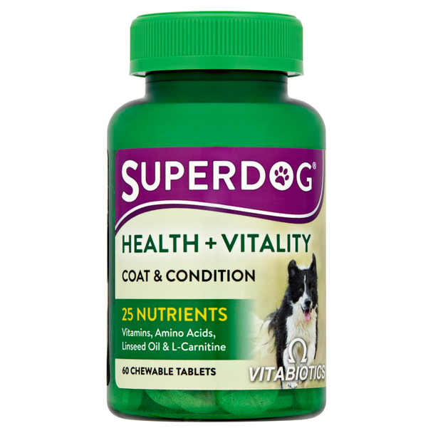 Vitabiotics Superdog Health and Vitality Comprehensive Supplement For Dogs, with Linseed Oil, Ginseng Vitamins A, C, D  E  From UK's No.1 Vitamin Company