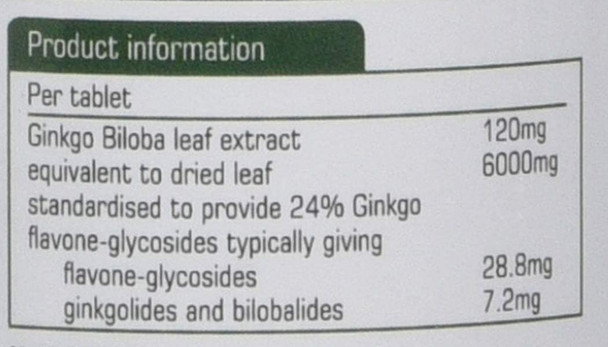 Natures Aid Ginkgo Biloba , 6000 mg Equivalent, Vegan, 90 Tablets