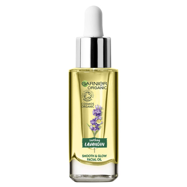 Garnier Organic Lavandin Smooth and Glow Facial Oil, Rejuvenating and Soothing Face Serum, For Nourished Glowing Skin, Enriched with Organic Lavender Oil and Vitamin E