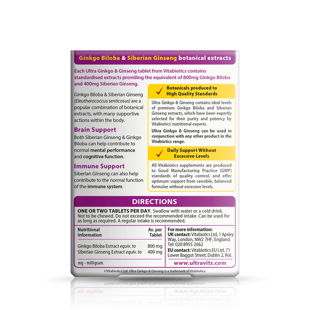 Vitabiotics Ultra Ginkgo and Ginseng Tablets - 60 Tablets