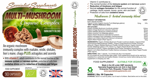 Specialist Supplements Multi-Mushroom Organic Complex 90'S