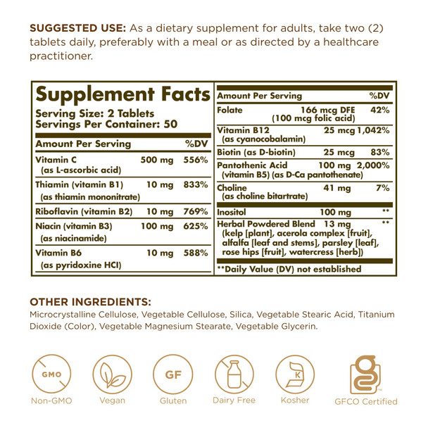 Solgar Vitamin B-Complex with Vitamin C 100 Tablets