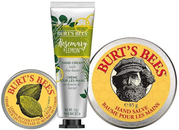 Burt's Bees Moisturising Hand Bundle. Includes a trio, Lemon Butter Cuticle Cream Hand Salve Rosemary Mini Hand Cream