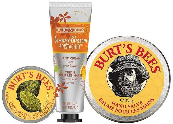 Burt's Bees Moisturising Hand Care Bundle. Includes a trio of, Lemon Butter Cuticle Cream Hand Salve Orange Mini Hand Cream