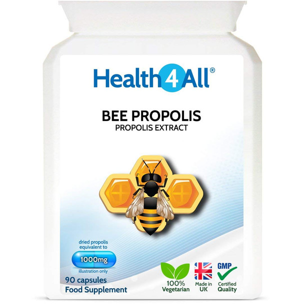 Bee Propolis High Strength 1000mg 90 Capsules (V) . Immune Support Natural Supplement Rich in Functional antioxidants. Made in The UK by Health4All