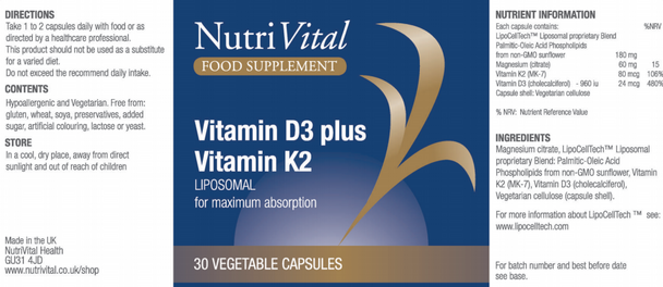 Nutrivital Vitamin D3 Plus Vitamin K2 + Magnesium 30's