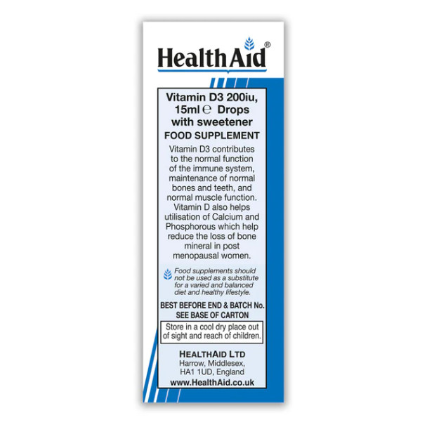 Health Aid Vitamin D3 200iu Drops 15ml