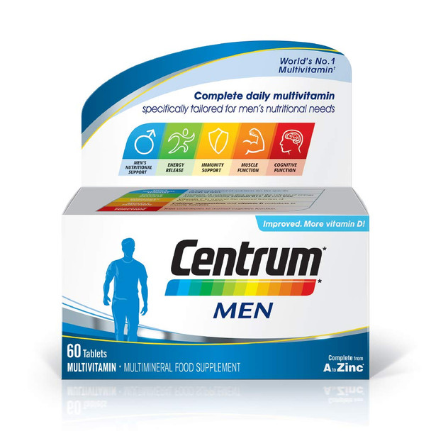 Centrum Men Multivitamin & Mineral Tablets, 24 Essential Nutrients Including Vitamin D, Complete Multivitamin Tablets, 60 Tablets