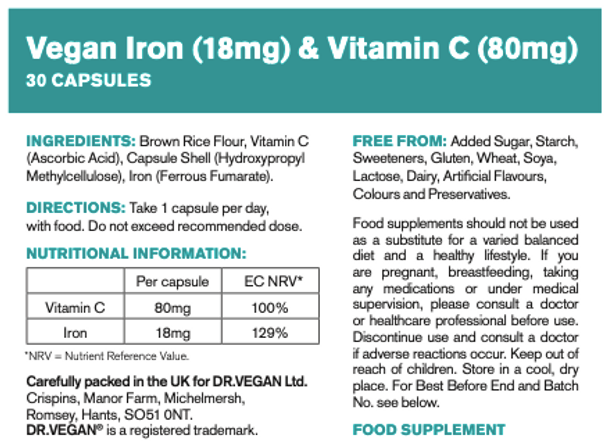 DR.VEGAN Gentle Iron + Vitamin C 30's
