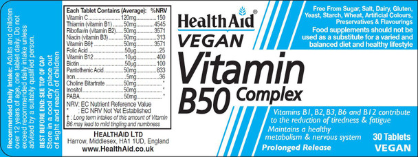 Health Aid Vegan Vitamin B50 Complex 30's