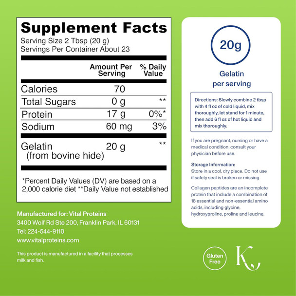Vital Proteins Beef Gelatin Powder Grass Fed 16.4 oz
