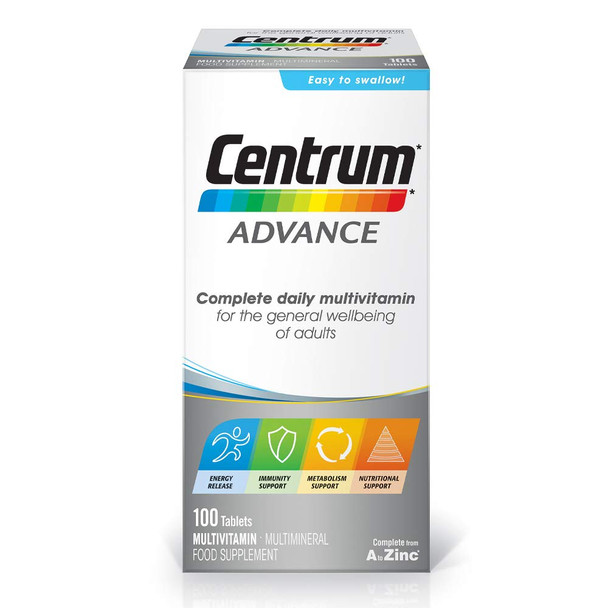 Centrum Advance Multivitamin & Mineral Tablets, 24 Essential Nutrients Including Vitamin D, Complete Multivitamin Tablets, 100 Tablets