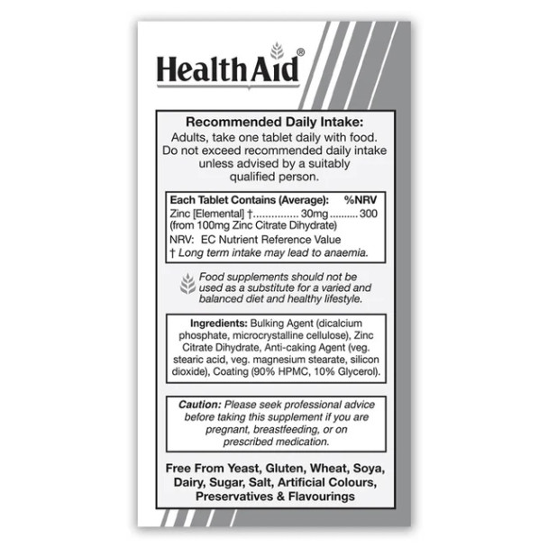 Health Aid Vegan Zinc Gluconate 70mg 90's