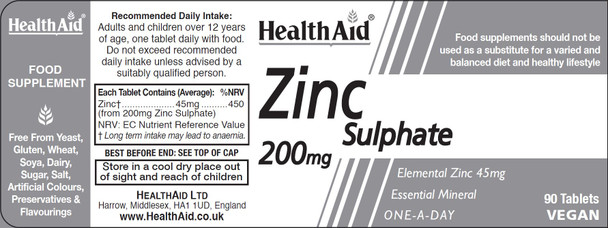 Health Aid Zinc Sulphate 200mg 90's