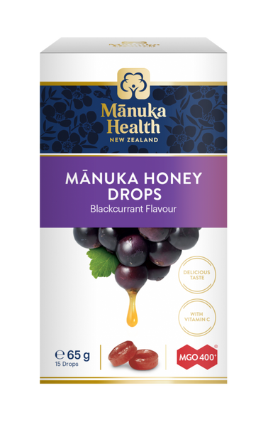 Manuka Health Products MGO 400+ Manuka Honey Drops Blackcurrant Flavour 65g 15's