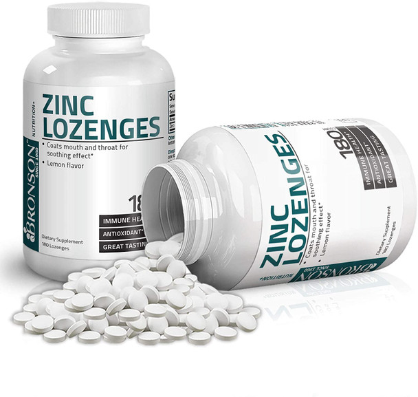 Bronson Zinc Lozenges Antioxidant & Immune Support Supplement Lemon Flavored, 180 Chewable Tablets