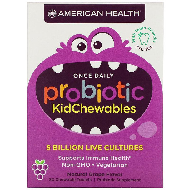 American Health, Probiotic KidChewables, Natural Grape Flavor, 30 Chewable Tablets