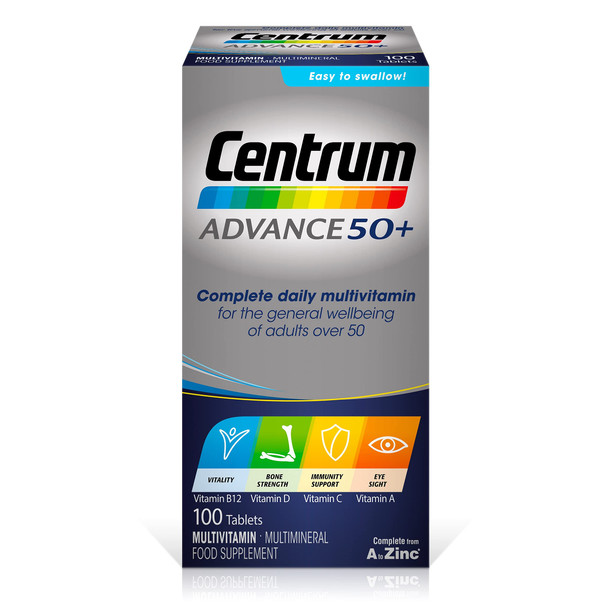 Centrum Advance 50+ Multivitamin & Mineral Tablets, 24 Essential Nutrients Including Vitamin D, Complete Multivitamin Tablets, 100 Tablets