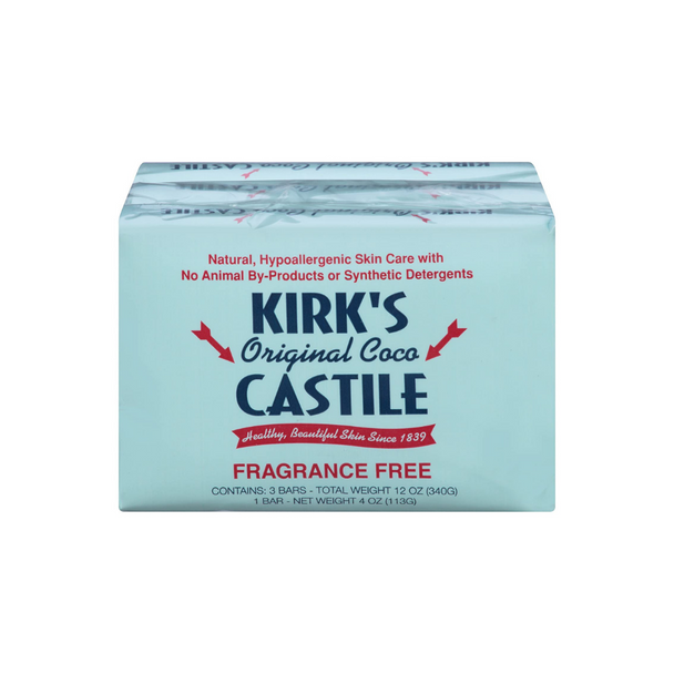 Castile Bar Soap Fragrance Free Pack 3 Count by Kirks Natural