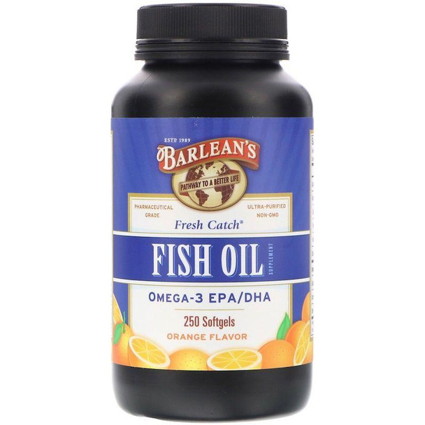 Barlean's - Fresh Catch, Fish Oil Supplement, Omega-3 EPA/DHA, Orange Flavor, 250 Softgels