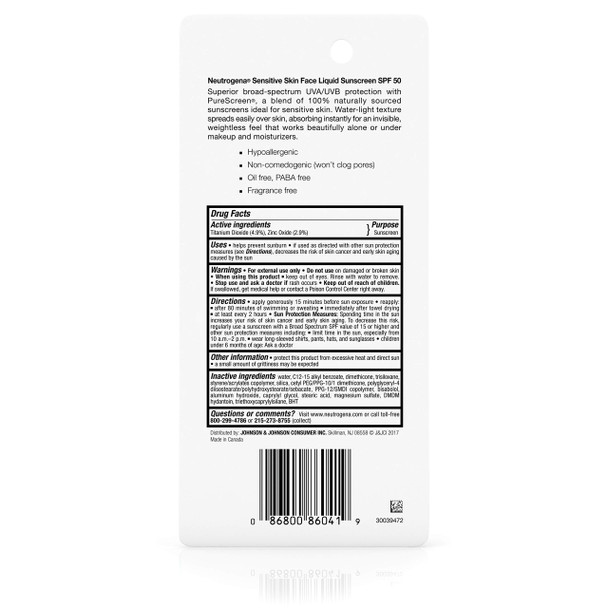Neutrogena Face Sunscreen for Sensitive Skin from Naturally Sourced Ingredients with Zinc Oxide, Broad Spectrum SPF 50, 1.4 fl. Oz