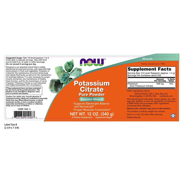 NOW Supplements Potassium Citrate Powder - 12 oz.