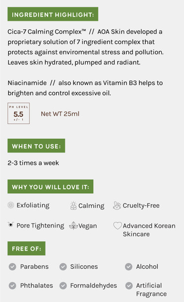 AOA Skin Niacinamide 2% + CICA 7 Calming Complex Sheet Mask