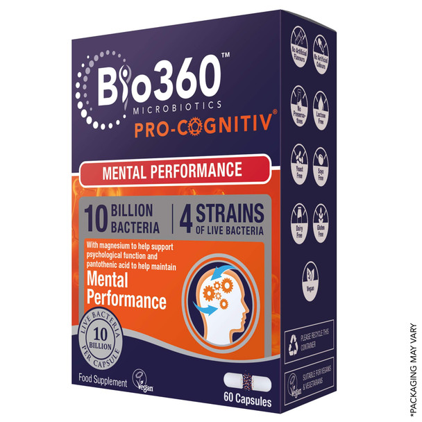 Bio360 Pro-Cognitiv (10 Billion Bacteria)|from Natures Aid|Mental Performance*|60 Capsules