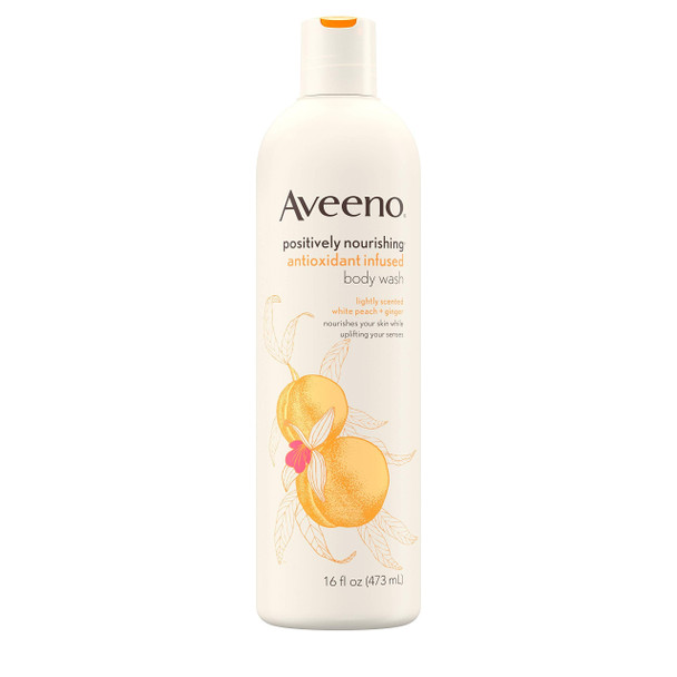 Aveeno Positively Nourishing Antioxidant Infused Body Wash with White Peach & Ginger, Lightly Scented Daily Nourishing Body Wash, 16 fl. oz