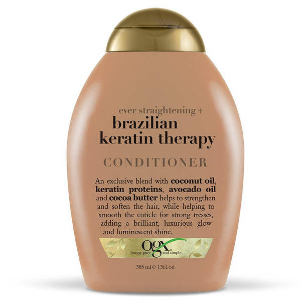 OGX Ever Straightening + Brazilian Keratin Therapy Hair-Smoothing Conditioner with Coconut Oil, Cocoa Butter & Avocado Oil, Paraben-Free, Sulfate-Free Surfactants, 13 floz