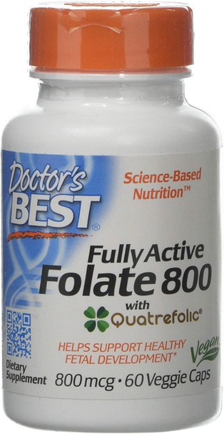 Doctor's Best Fully Active Folate 800 with Quatrefolic, 800mcg - 60 vcaps