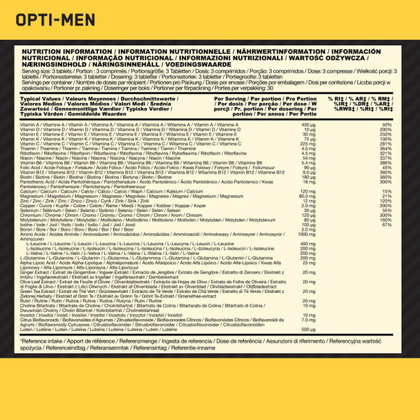 Optimum Nutrition Opti Men Multivitamin Supplements For Men With Vitamin D Vitamin C Vitamin A And Amino Acids 30 Servings 90 Capsules