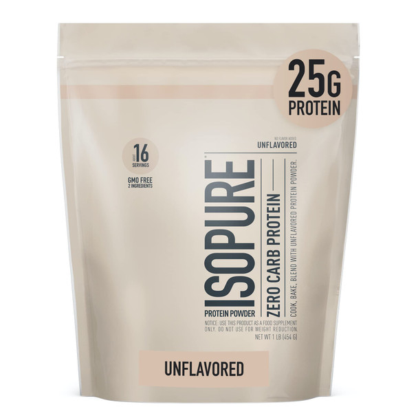 Isopure Unflavored Whey Isolate Protein Powder, with Vitamin C & Zinc for Immune Support, 25g Protein, Zero Carb & Keto Friendly, 1 Pound