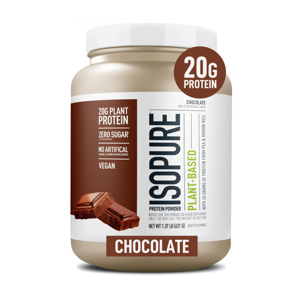 Isopure Chocolate Vegan Protein Powder Monk Fruit Sweetener & Amino Acids, Post Workout Recovery, Sugar Free, Plant Based, Organic Pea Protein, Dairy Free, 22 Servings