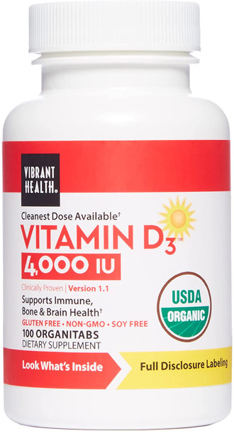 Vibrant Health, Vitamin D3 4000 IU, Supports Immune, Bone and Brain Health, 100 Capsules