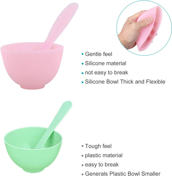 [No Plastics] SHINEYES DIY Facial Mask Mixing Silicone Bowl Set, 6 in 1 Mixing Tool Kit with Bowl Applicator Spatula Brush Liquid Powder Measuring Cup for Mask