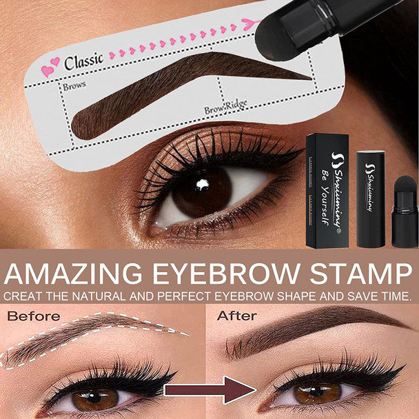 1 Step Brow Stamp and Stencil Kit, 13 In 1 Brow Definer Powder Stamp Makeup with 10 Reusable Eyebrow Stencils and One Eyebrow Pen Brush with Perfect Eyebrow Waterproof Long Lasting and Instantly Color Tint