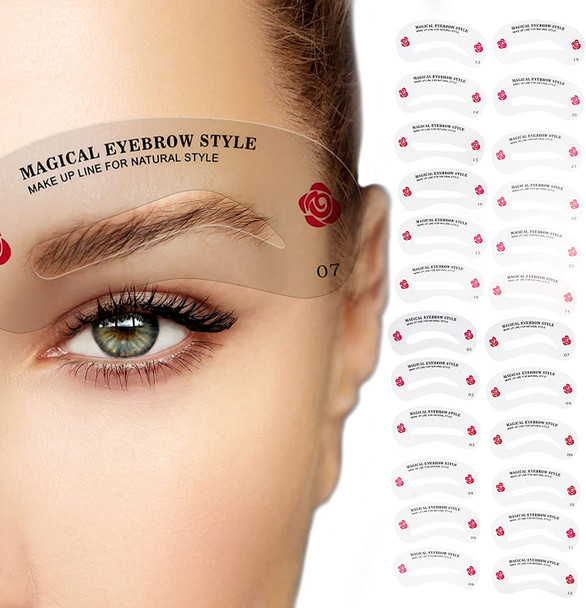 12 PCS Eyebrow Stencil with Eyebrow Pencil Eyebrow Stamp Reusable Template Beginners Waterproof 3 Minutes Makeup Brow Shaping (light brown)