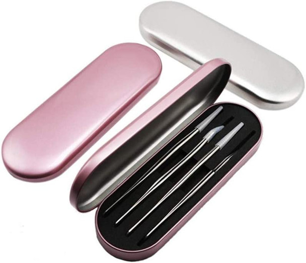 2 Pcs Eyelash Extension Tweezers Storage Case Professional Travel Small Box Portable Tin Holder Container for Tweezer, Pink and Silver