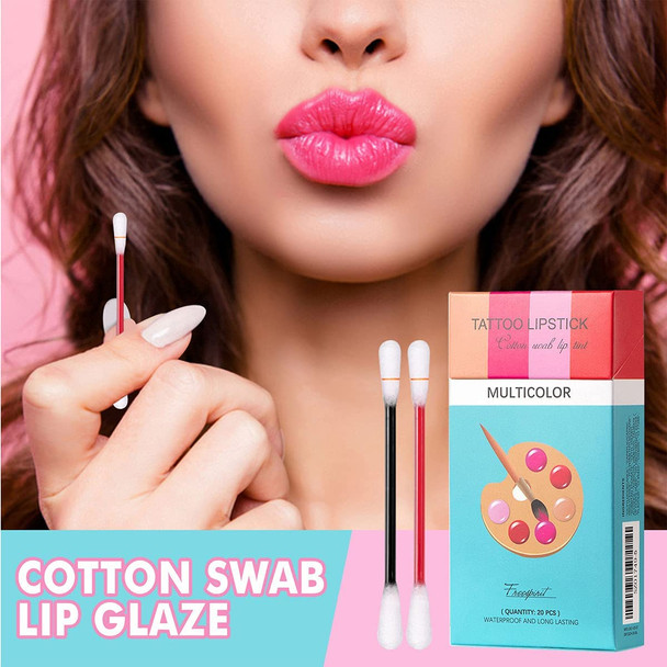 20 Pcs/Box Tattoo Lipstick Cotton Swab, Long Lasting Waterproof Non-Stick Lipstick Easy To Carry Lip Tin(Multicolor)