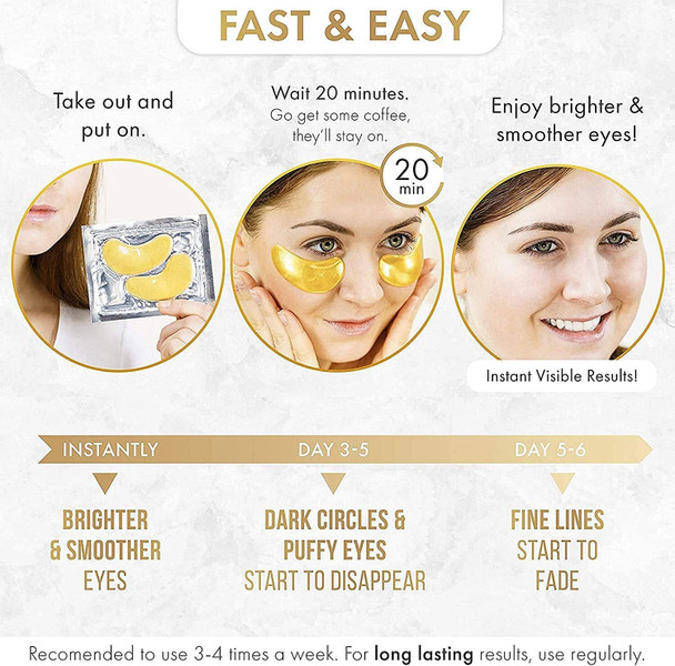 24K Gold Eye Mask  100 Pairs - Puffy Eyes and Dark Circles Treatments  Look Less Tired and Reduce Wrinkles and Fine Lines Undereye, Revitalize and Refresh Your Skin (100 Pairs)